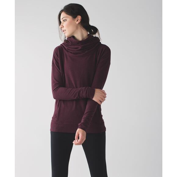 Lululemon Size 10 Heathered Bordeaux Maroon Stress Less Funnel Neck Hoodie - Picture 1 of 13